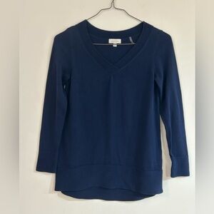 KINROSS Women Knit Sweater V Neck Long Sleeve 100% Cotton  Dark Blue Size S